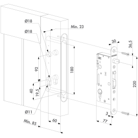 Complete, stainless steel insert lock set for wooden gates