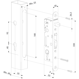 Complete, stainless steel insert lock set for metal and aluminium gates