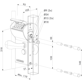 FREE VINCI - Surface mounted mechanical code lock with secured entrance and free exit