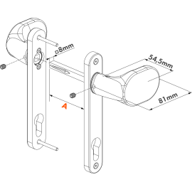 Handle set with rounded corners in anodised aluminium with fixed and/or rotating functionality