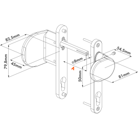 Handle set with rounded corners in anodized aluminium with fixed and rotating action