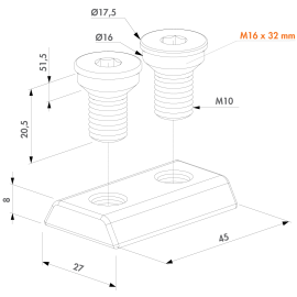 Claw nut and bolts for 4D hinges - 4DFIX-I-12