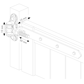Vandal-proof 4D-hinge for wooden gates
