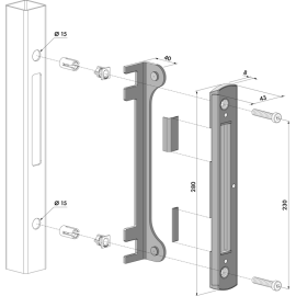 Stainless steel surface mounted keep for surface mounted locks