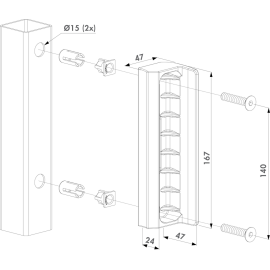 Polyamide garden gate keep for rectangular profiles