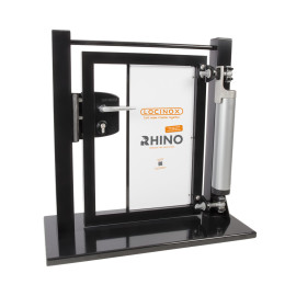 Gate display with Rhino gate closer, industrial lock and BoltonHD-4D hinge